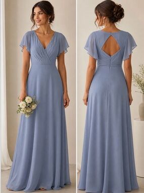 Vestido largo azul gris AZAZIE A12 chiffon elegante formal